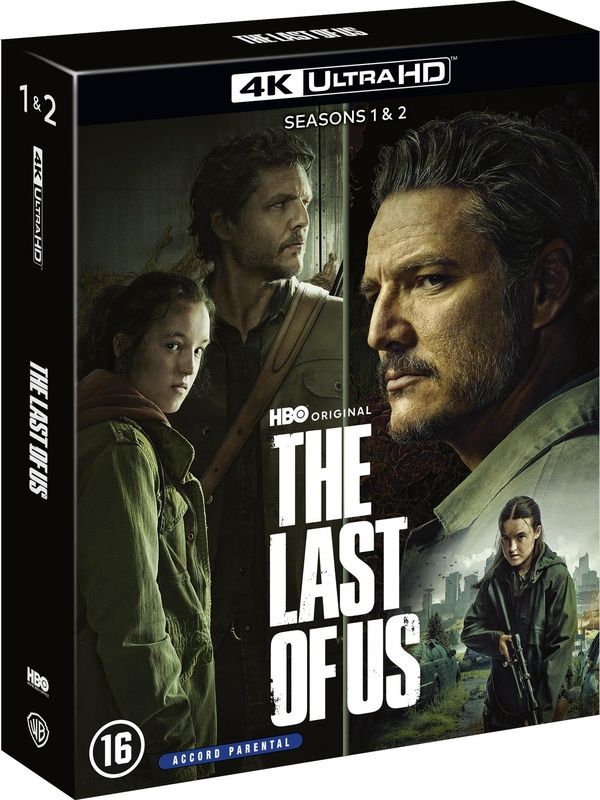 Pochette de "The Last of Us" saisons 1 et 2. Présente des acteurs, le titre de la série et une classification de 16. 4K Ultra HD.