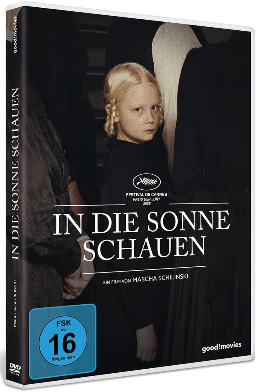 DVD-Cover. Ein Mädchen schaut den Betrachter an, mit dem Text 'In Die Sonne Schauen'. Festival de Cannes Logo, FSK 16 Bewertung.