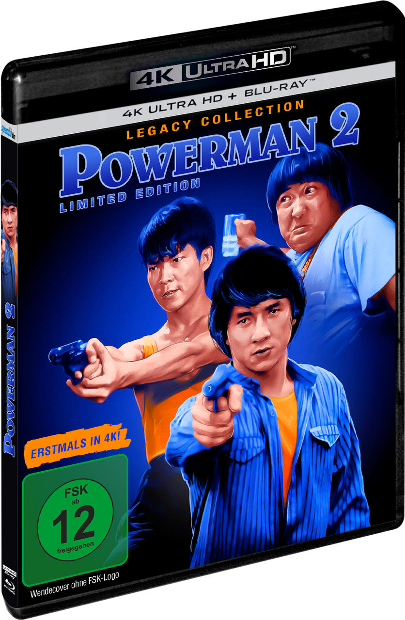 Cover für Powerman 2. Drei Männer, einer zeigt, einer hält eine Waffe. Text enthält '4K ULTRA HD' und 'Limited Edition'.