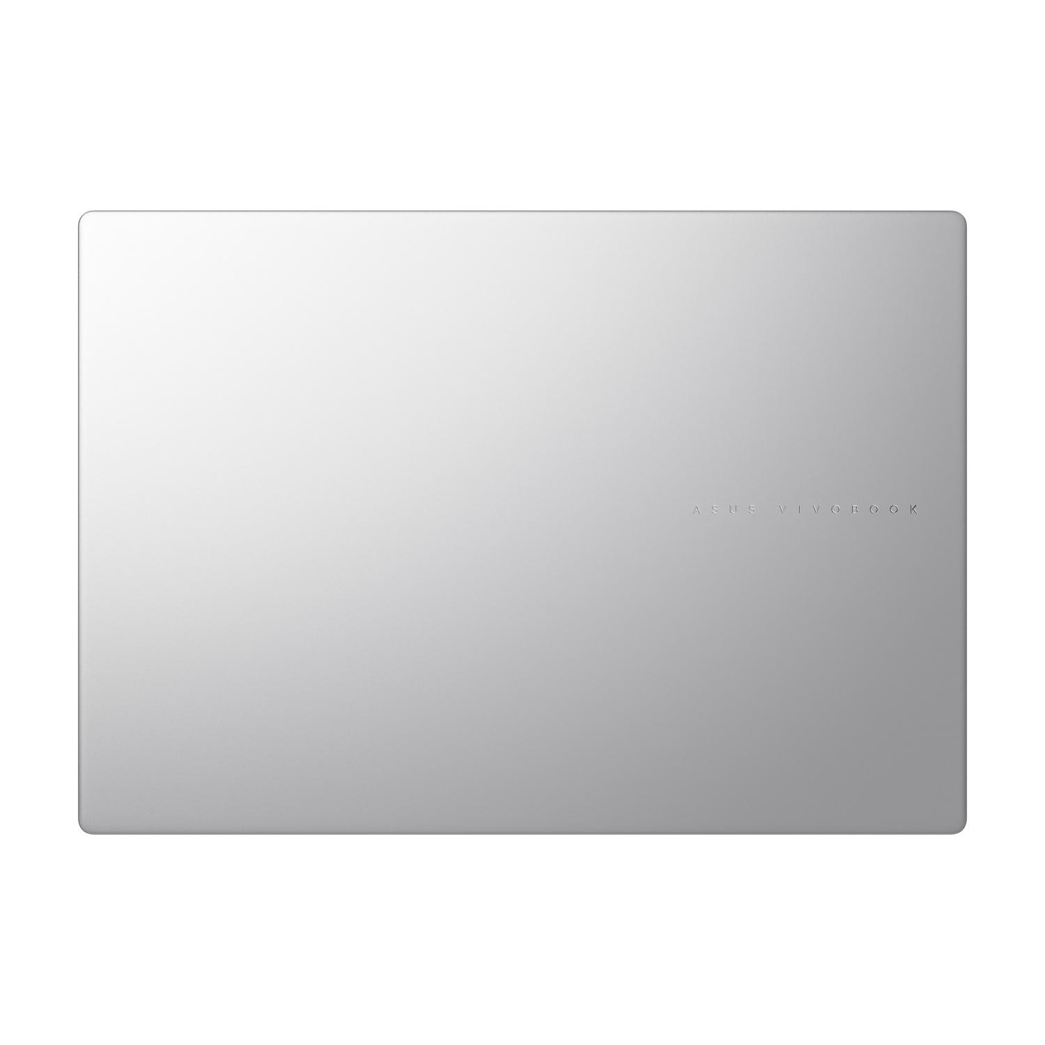 Un laptop argentato chiuso con angoli arrotondati. Il marchio ASUS VIVOBOOK si trova in basso a destra del laptop.