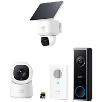 MediaMarkt EUFY SoloCam E30 + eufy Video Doorbell C30 with SD Card and Chime + eufy Indoor Cam C220 White Slimme buitencamera Wit aanbieding
