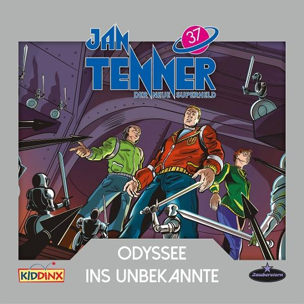 Comic-Cover mit drei Figuren vor einem Raumschiff. Titel: Jan Tenner, Odyssee Ins Unbekannte.
