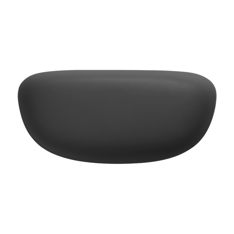 Ein dunkelgraues, oval geformtes Objekt, möglicherweise ein Kissen oder ein Polster, vor weißem Hintergrund. Das Objekt ist glatt und fest.