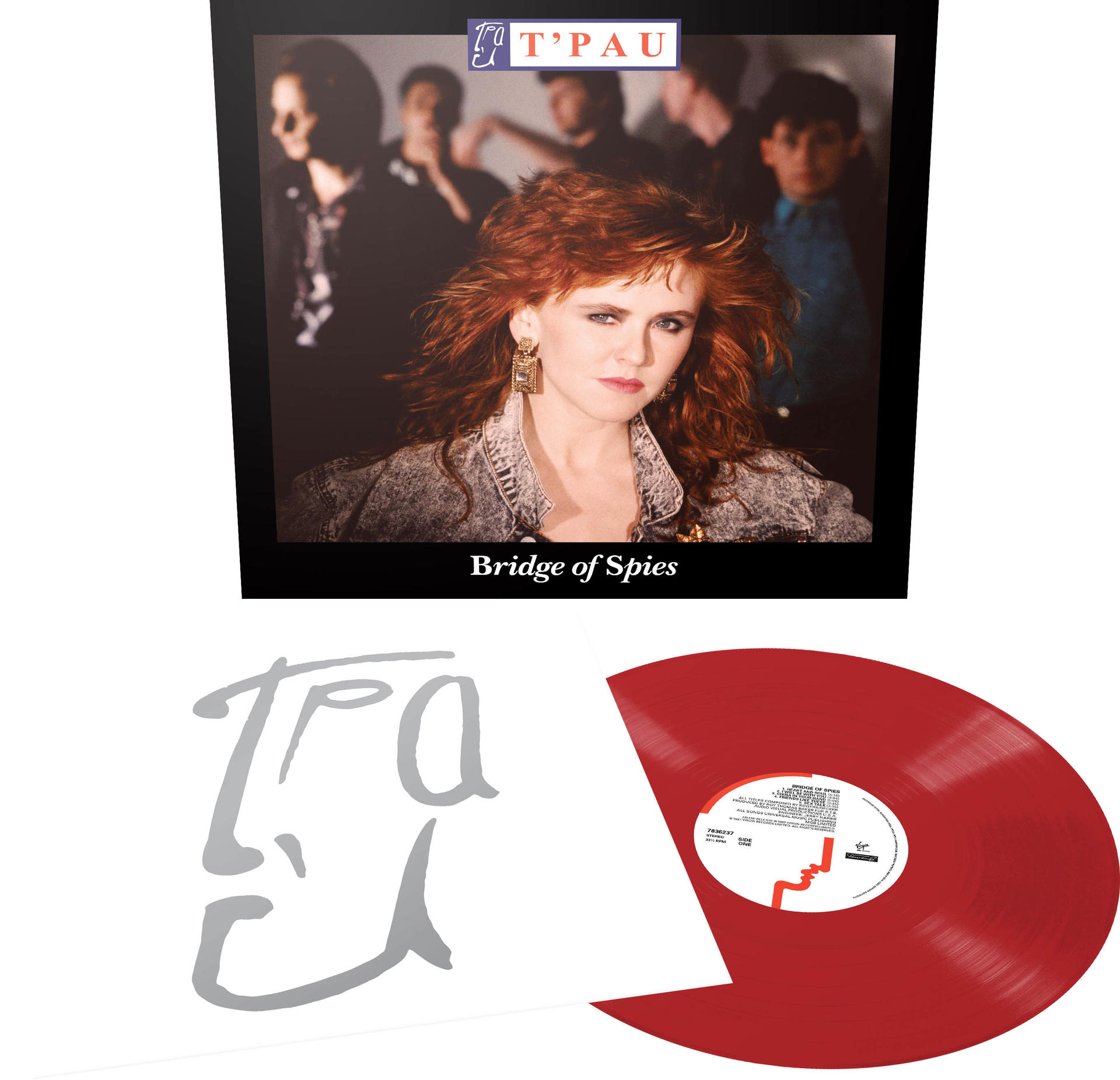 Albumcover zeigt eine Frau mit roten Haaren, Albumtitel und eine rote Schallplatte.