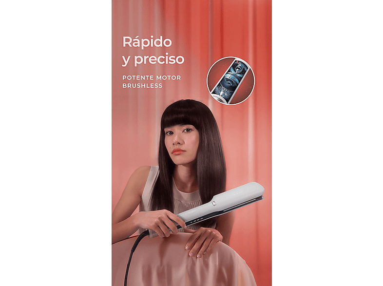 Plancha de pelo - Cecotec Air Lisse Olive, Cerámica, 600W, 230 °C, Motor BLDC, 3 temperaturas, velocidades, Tecnología Iónica, Verde