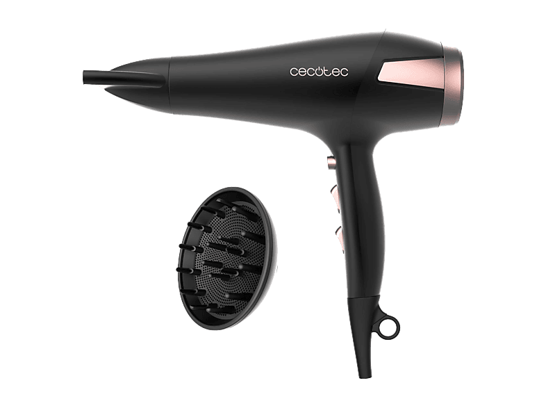 Secador - Cecotec IoniCare Elegance, 2400 W, 3 niveles temperatura, 2 velocidades, Difusor incluido, Negro
