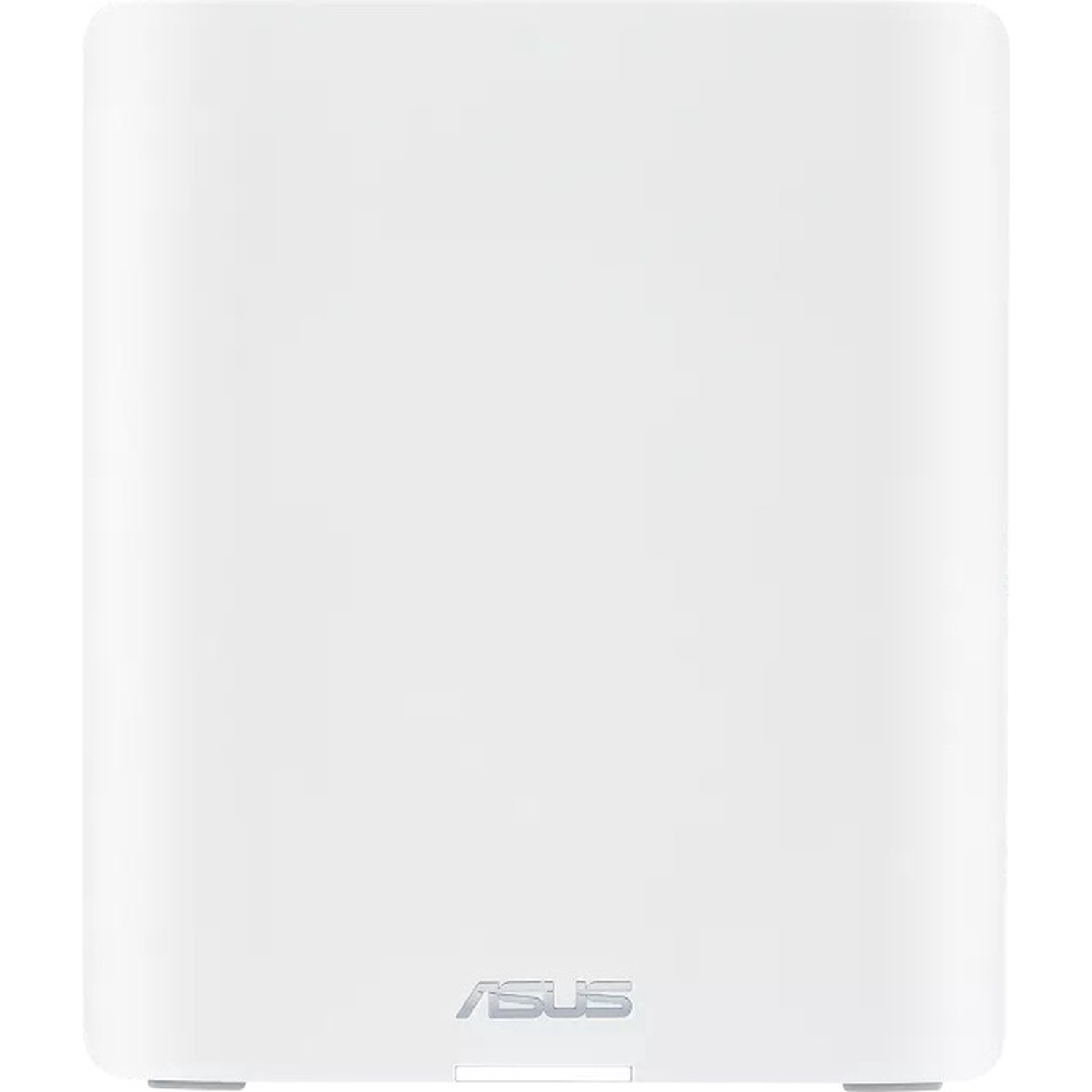 Een wit ASUS-apparaat, waarschijnlijk een router, is gecentreerd. Het oppervlak is glanzend. Het ASUS-logo staat onder in het midden.