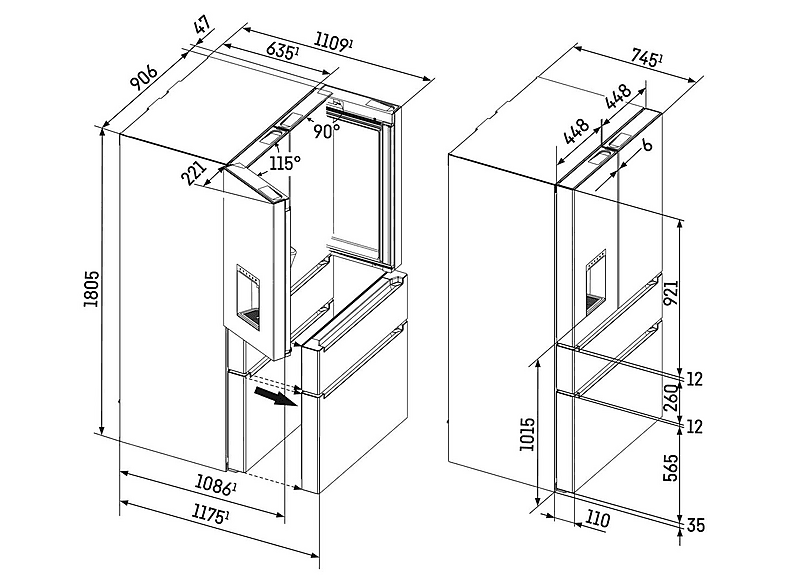 LIEBHERR MBbsdi 9528 Plus BioFresh NoFrost French-Door-Kühl-Gefrierkombination mit 2 Gefrierschubladen und Wasser- Eiswürfelspender (538 l, D, 1805 mm hoch, Tür: BlackSteel & Gehäuse: BlackSteel)