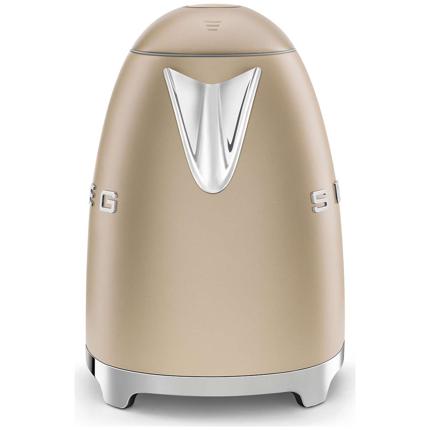 A beige electric kettle with a silver spout and base. The kettle has a sleek, rounded design and is on a white background.