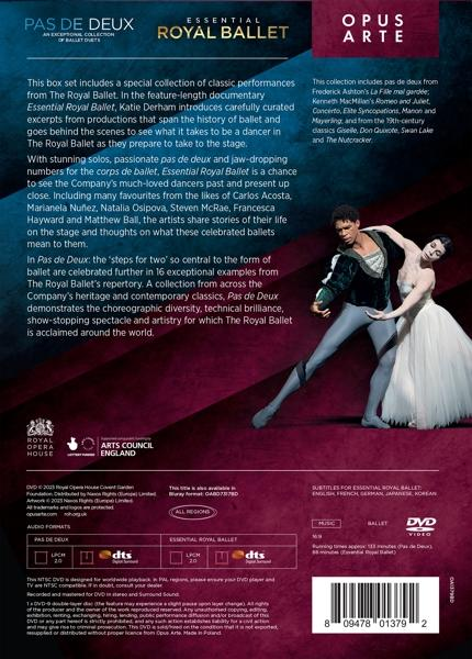 DVD-Cover mit Balletttänzern, Text 'Essential Royal Ballet' und Opus Arte-Logo. Enthält Ballettausschnitte.