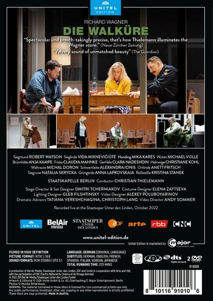 DVD-Cover: Oper Die Walküre. Mit Schauspielern, Credits und Logos. Text enthält Wagner, Staatsoper und Bel Air Medien.