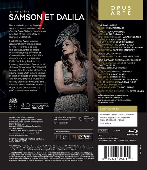 Opern-Blu-ray-Cover. Frau mit kunstvollem Kopfschmuck. Text: Samson et Dalila, Royal Opera House.