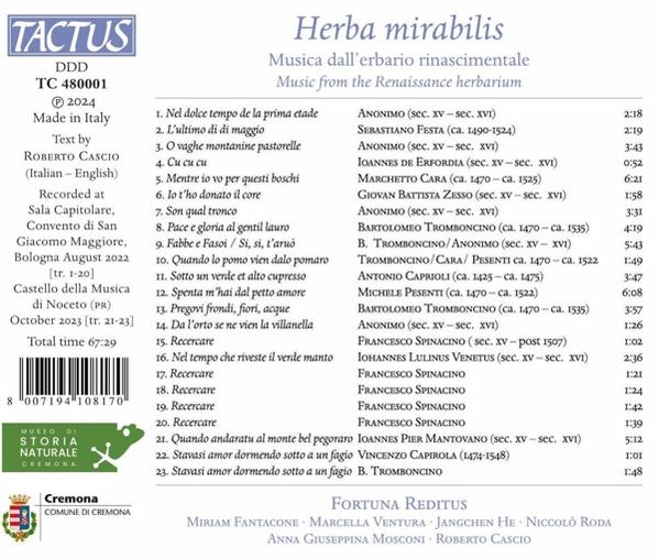 CD-Cover mit Text über Renaissance-Musik, Titelliste und Logo eines Museums.