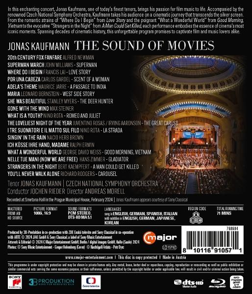 Konzertposter mit Jonas Kaufmann, tschechischem Orchester, Filmtiteln und Veranstaltungsdetails.