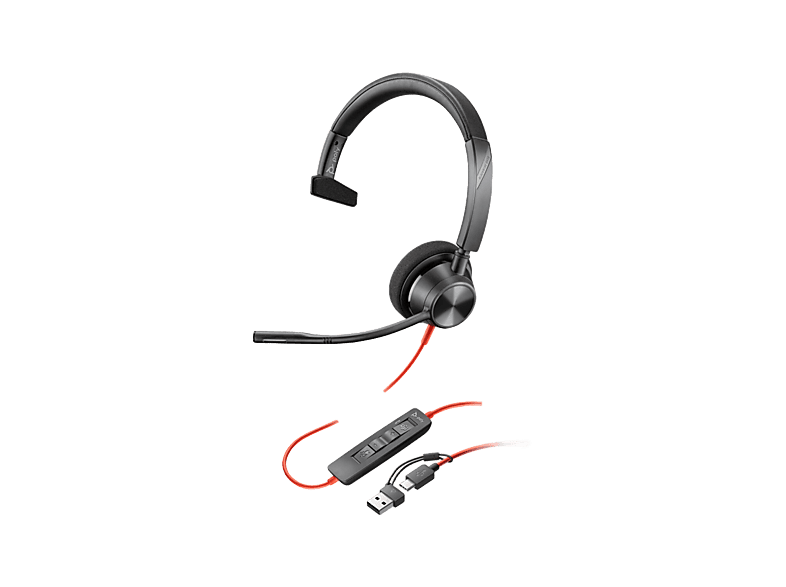 Auriculares de oficina – Poly Blackwire 3320 USB-C + Adaptador USB-C/A, Binaurales, Diadema, Certificación Microsoft Teams, Negro