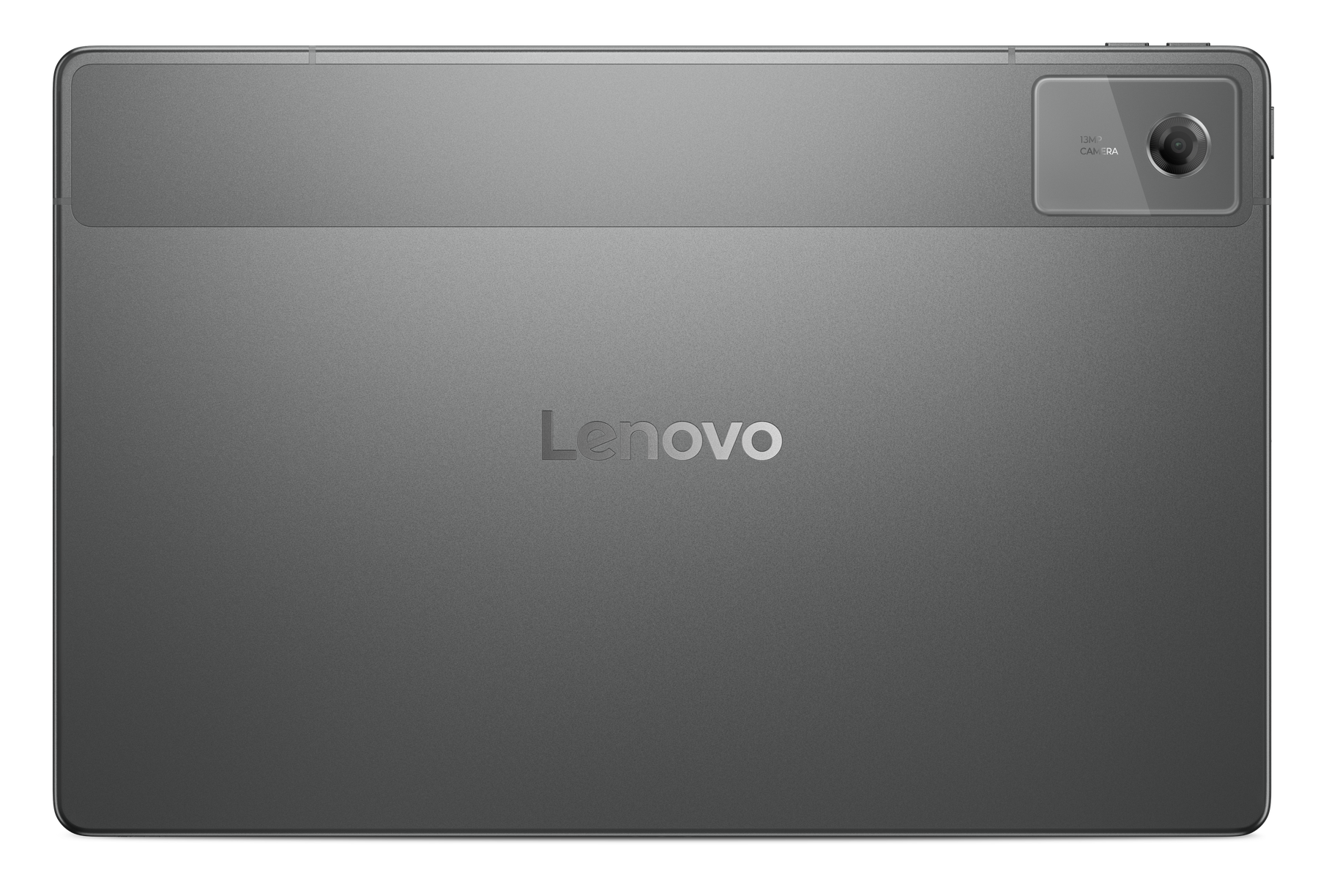 Szary tył tabletu Lenovo. Posiada aparat i logo Lenovo.