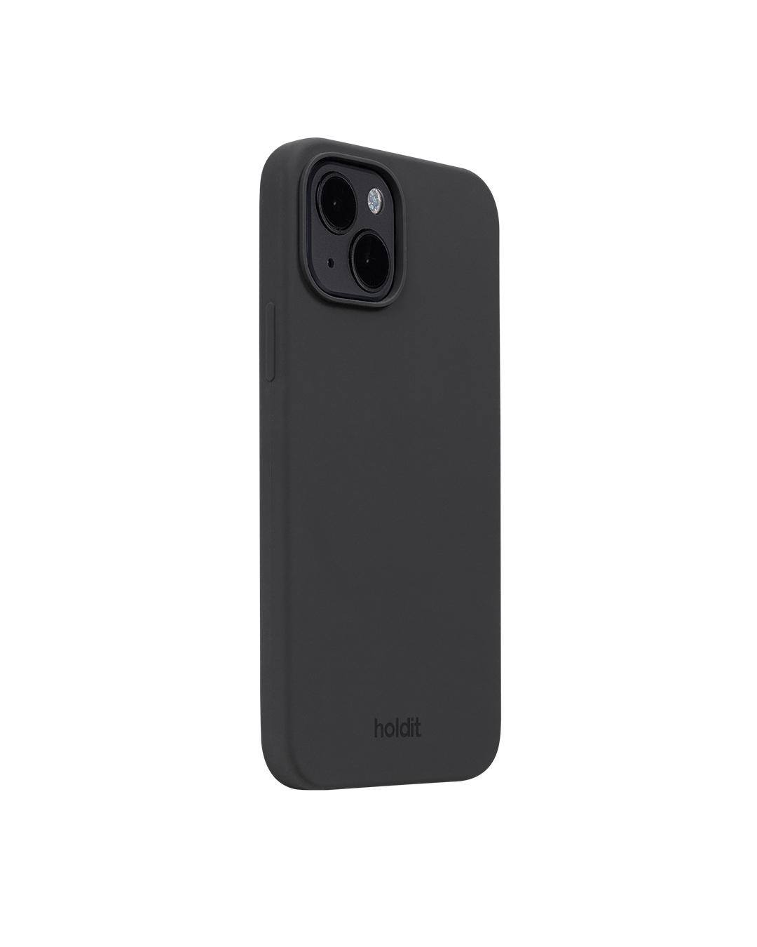 Eine schwarze Handyhülle mit dem Logo 'holdit'. Die Hülle hat einen Kameraausschnitt und befindet sich auf weißem Hintergrund.