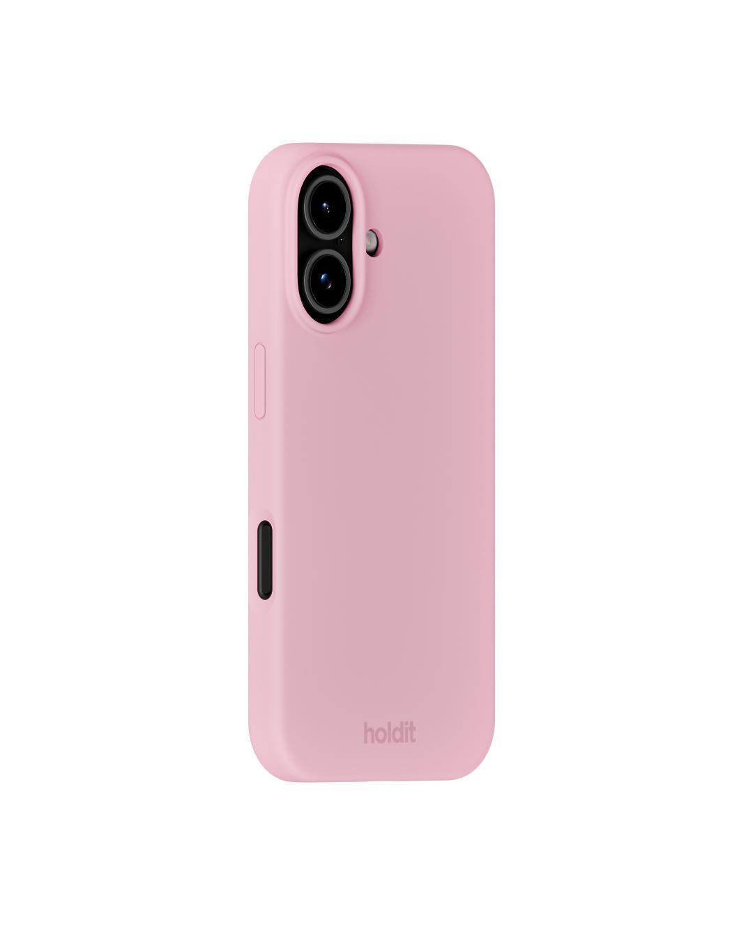 Eine rosa Handyhülle mit Kameraöffnungen. Unten ist das 'holdit'-Logo. Ein schwarzer Knopf und eine Lautstärketaste sind sichtbar.