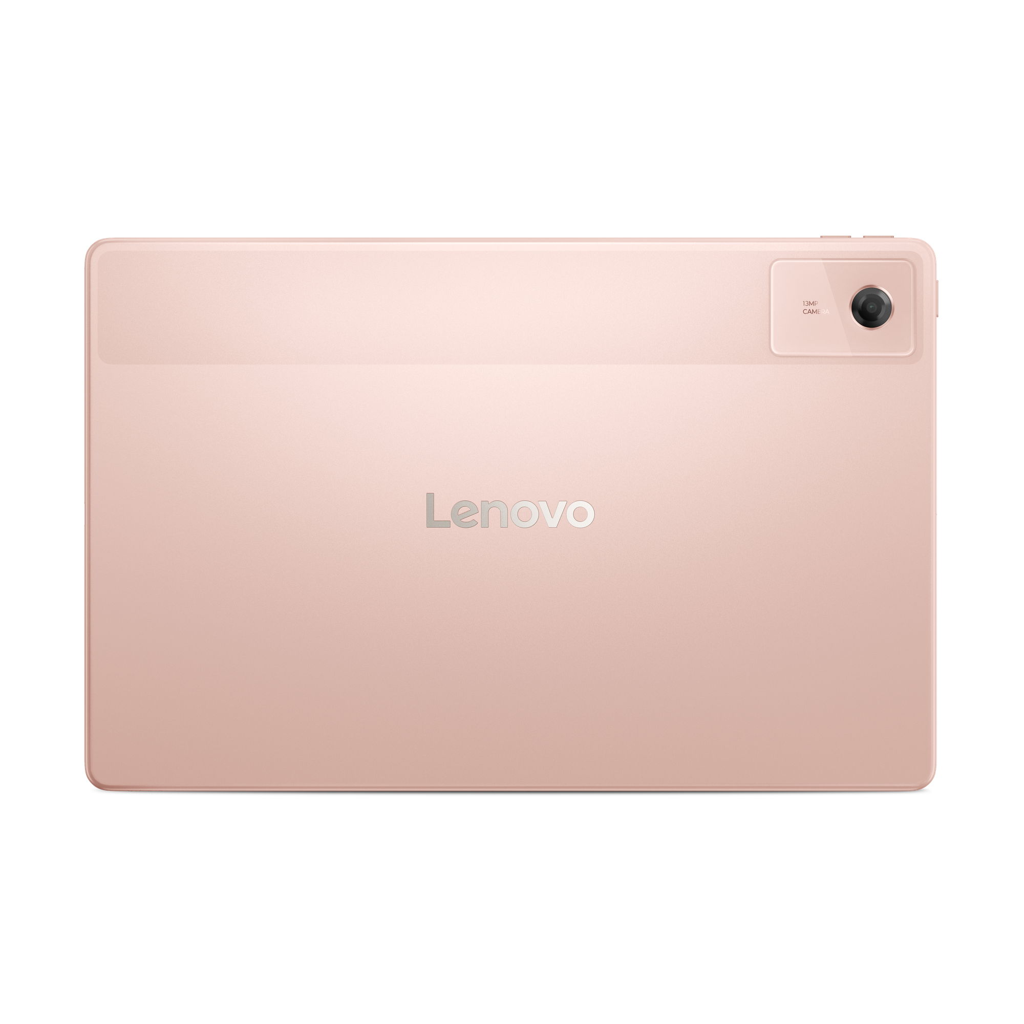 Ein rosa Lenovo-Tablet auf Schwarz. Es hat eine Kamera und das Lenovo-Logo.
