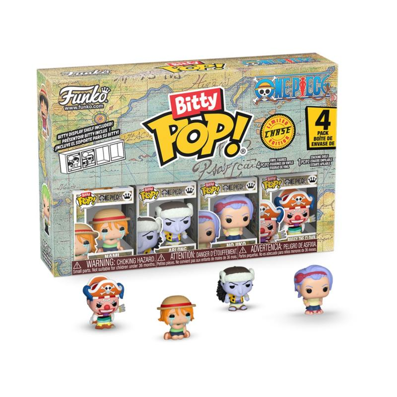 Funko Bitty Pop! Box-Set mit vier Mini-Figuren. Die Box hat ein Kartendesign und Charakterbilder. Figuren werden ausgestellt.