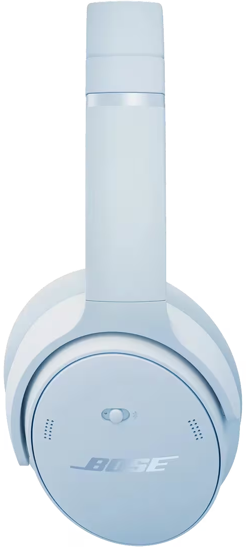 Casque Bose bleu clair. Le casque est de type circum-auriculaire, avec logo visible et bouton marche/arrêt.