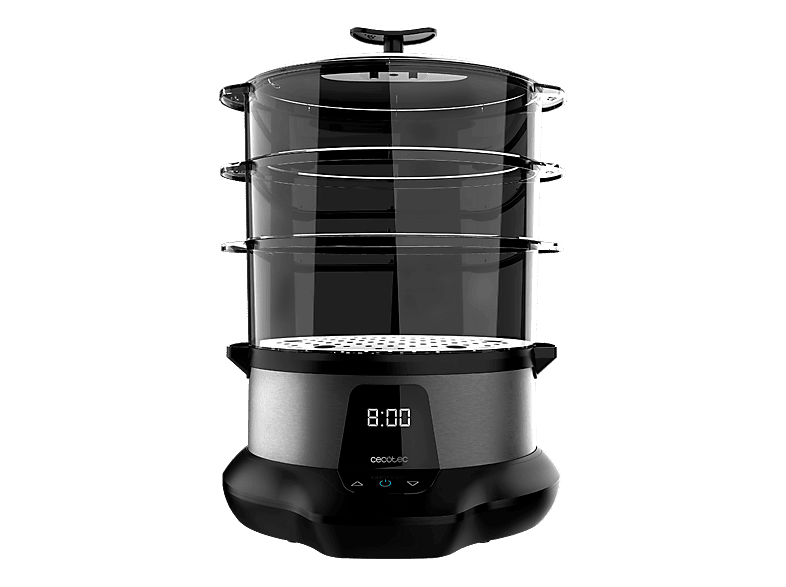 Cecotec Vaporera - Vapovita 3000 Pro, 1000W, Capacidad 1L, 3 Recipientes, Tiempo Ajustable 0-90 Minutos, Control Digital, Negro