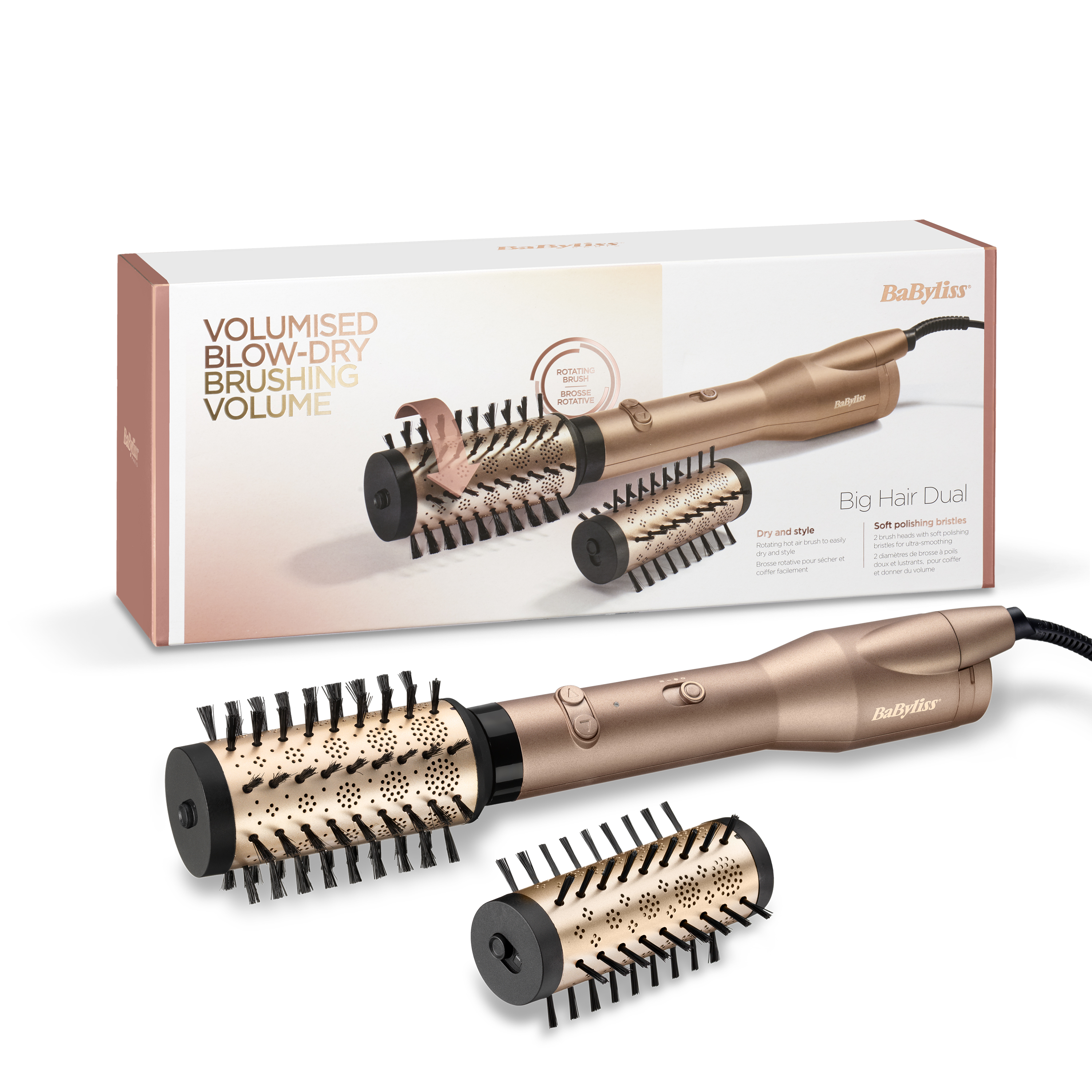 Ein Babyliss-Haarstyling-Tool-Set. Enthält eine Box und zwei Styling-Tools mit Bürsten.