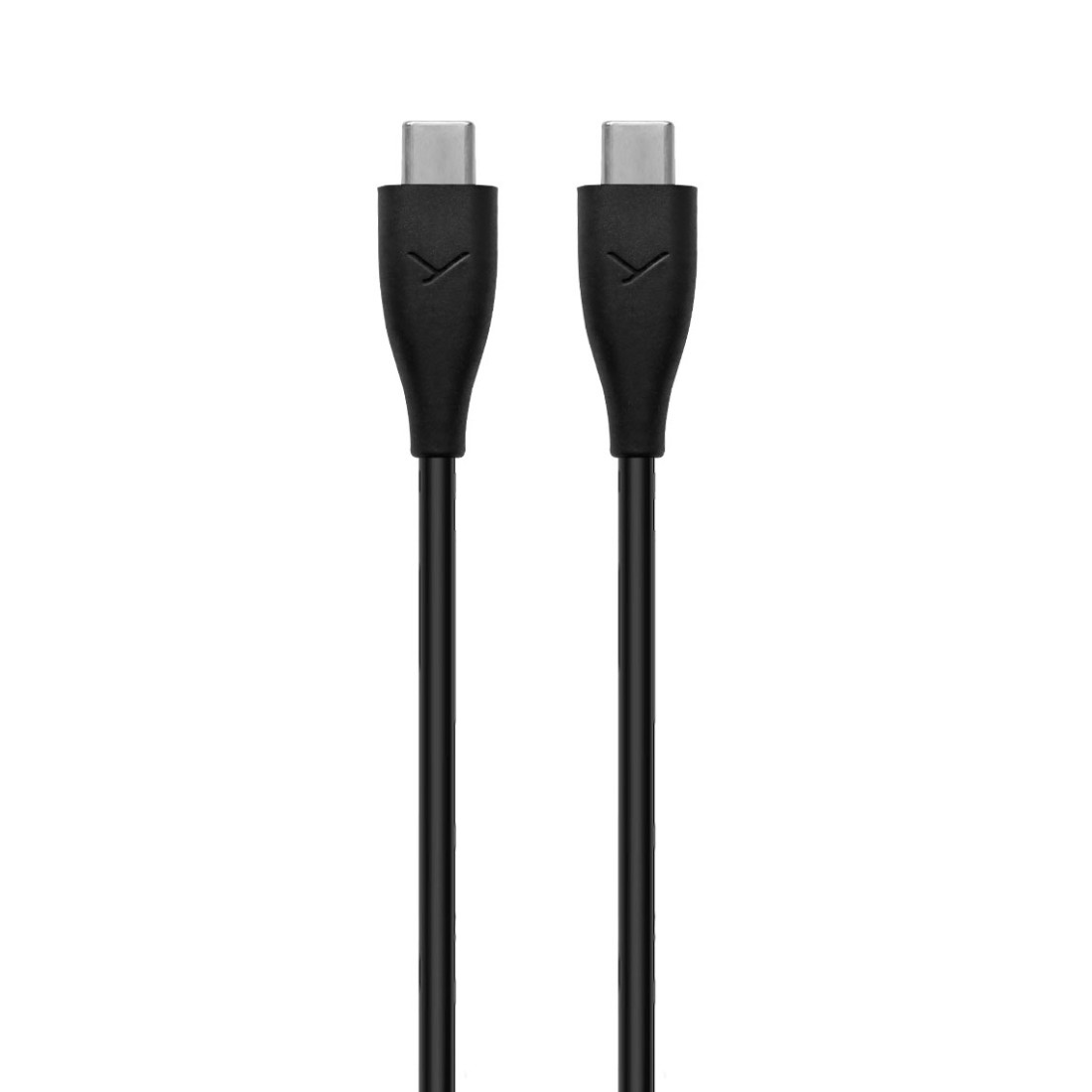 Zwei schwarze USB-C-Ladekabel. Die Anschlüsse sind silberfarben, mit einem schwarzen Pfeil auf dem Anschlusskopf. Weißer Hintergrund.
