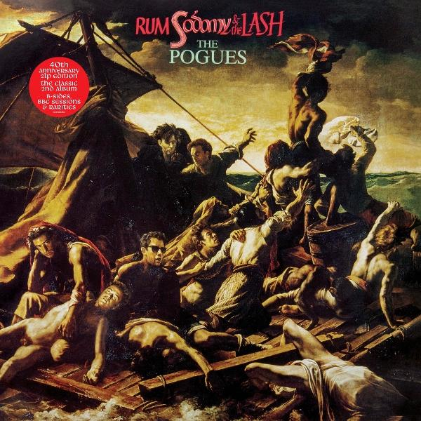 A Pogues album borítója. Emberek egy tutajon egy viharban. Cím: Rum Sodomy & the Lash.