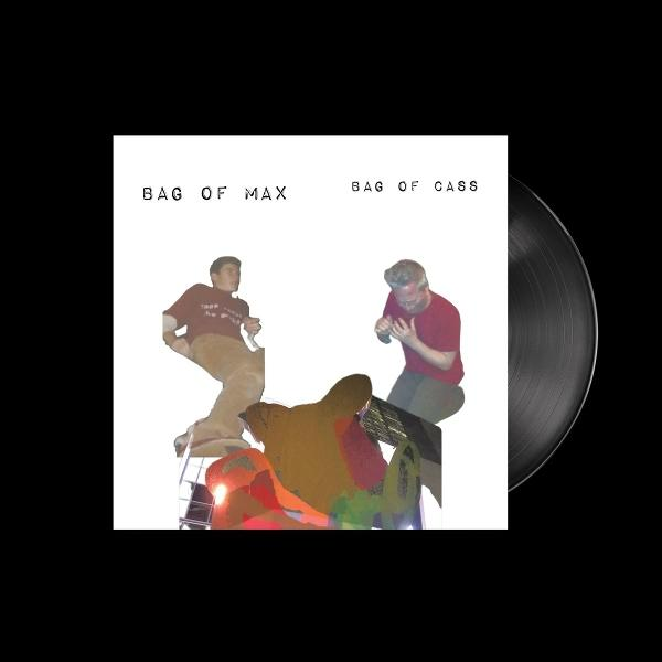 Albumcover mit zwei Männern, Kunstwerk und einer Schallplatte. Der Text lautet 'Bag of Max' und 'Bag of Cass'.
