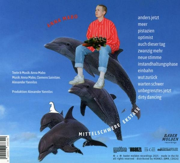 Albumcover: Eine Person sitzt auf Delfinen. Text enthält 'Anna Mabo' und deutsche Songtitel.
