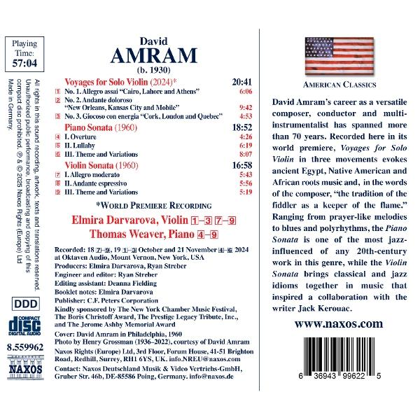CD-Cover: David Amram Album, American Classics. Enthält Albumtitel, Trackliste, Künstlerinfo und US-Flagge.