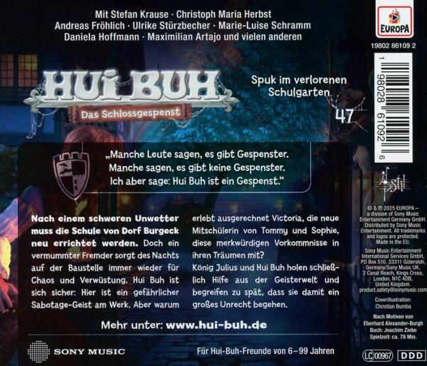CD-Cover mit "Hui Buh"-Titel und Schauspielern. Text über Schule, Geist und Chaos.