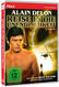 DVD-Cover. Alain Delon, ohne Hemd, schaut ernst. Titel: Geheimnis im weißen Haus. Roter und schwarzer Rahmen.
