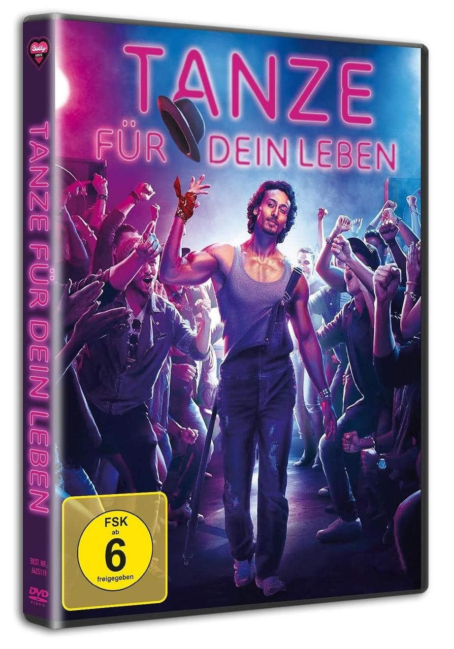 Filmcover. Ein Mann im Tanktop tanzt mit einer Menschenmenge. Der Titel lautet 'Tanze für dein Leben'.