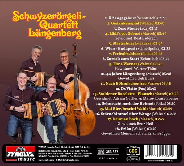 CD-Cover mit einer Band von vier Männern, die Akkordeons und einen Kontrabass halten, mit Text und Titelliste.