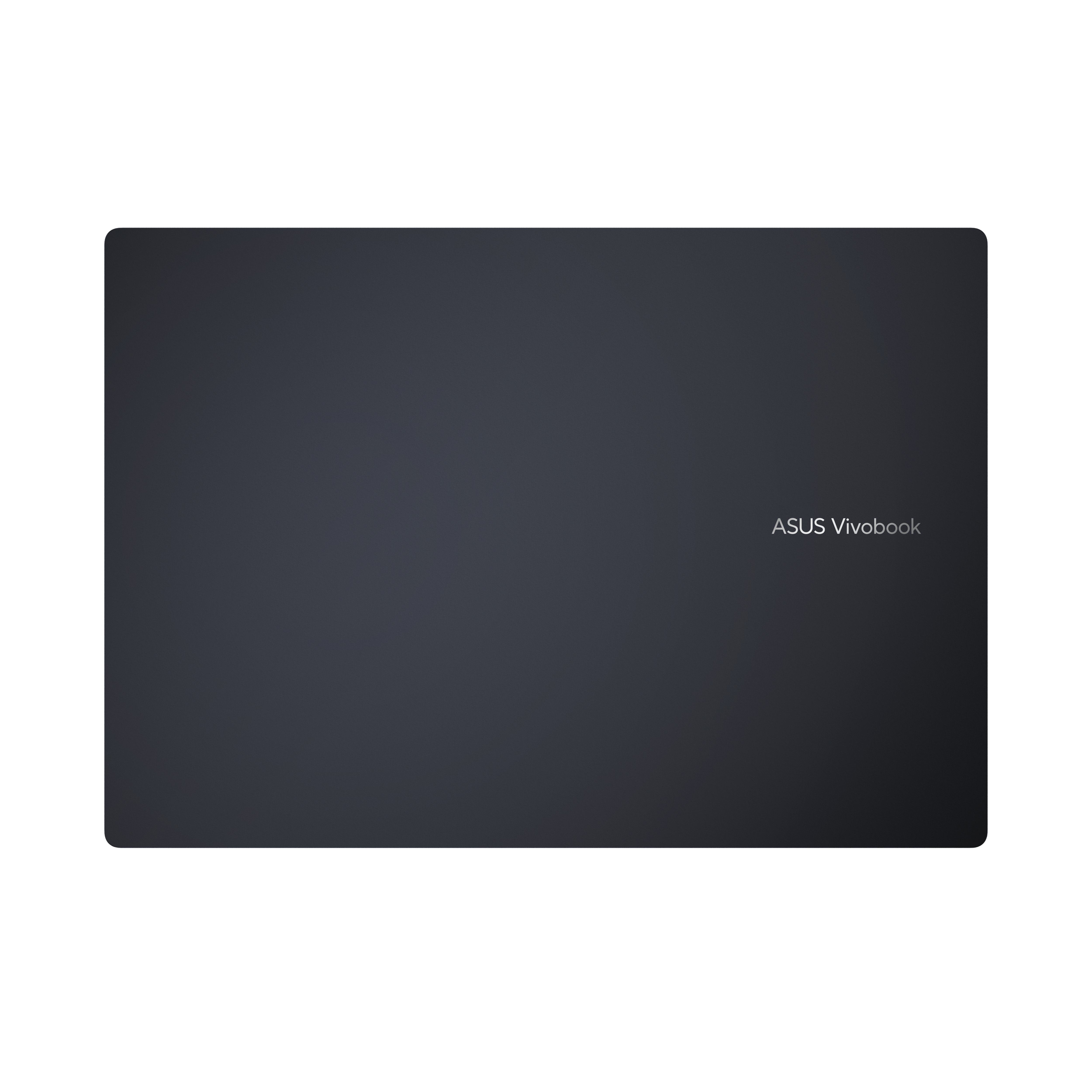 A dark gray laptop lid, with the ASUS Vivobook logo on the right side, against a white background.