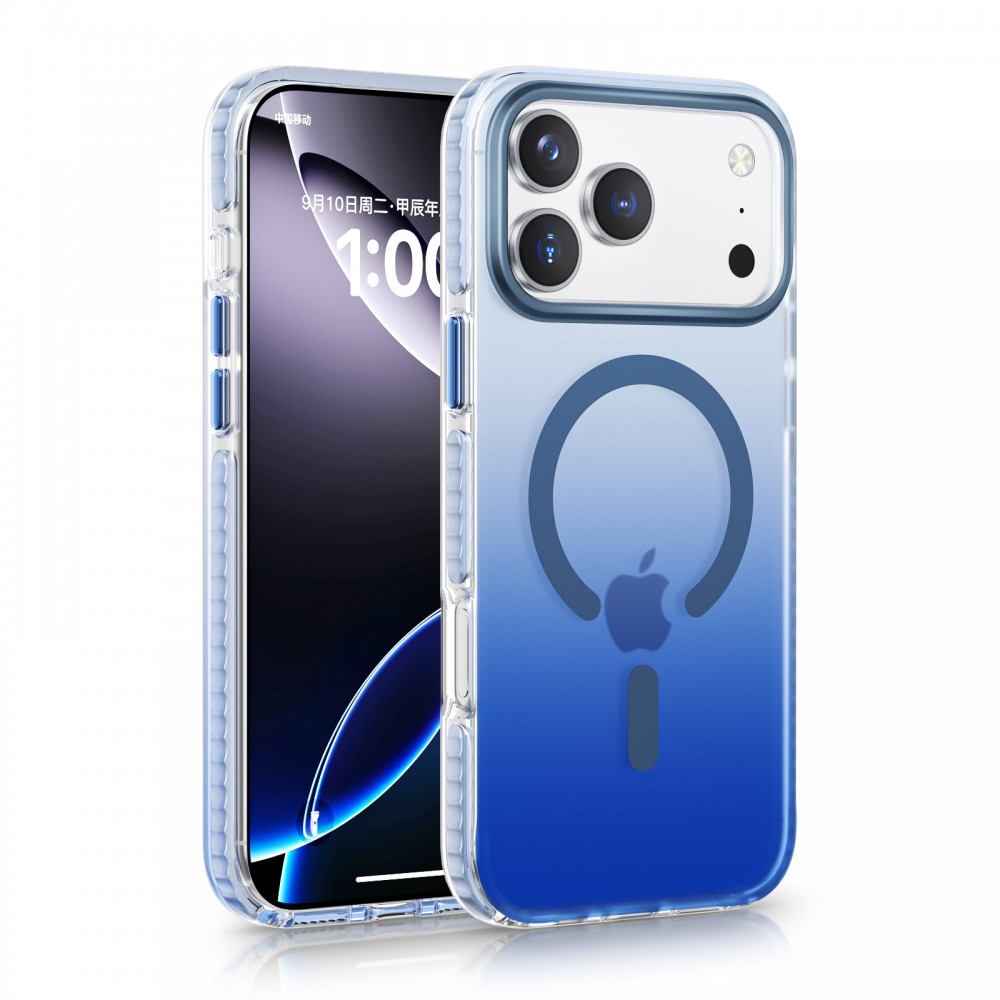 CASE AND PRO iPhone 17 Pro Max mágneses tok, kék-átlátszó (MAG-IPH17PM-BLTP)