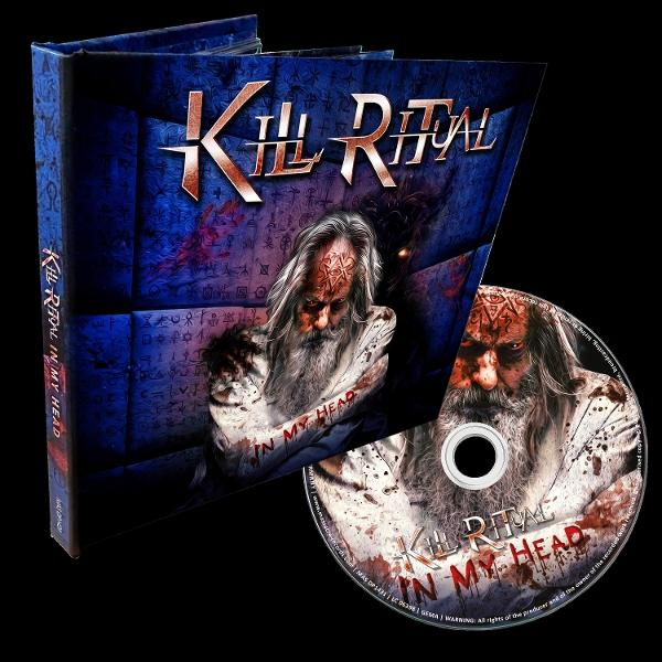 Albumcover mit einem bärtigen Mann, Blut und dem Bandnamen. Eine CD wird ebenfalls mit dem gleichen Bild angezeigt. Dunkelblauer Hintergrund.