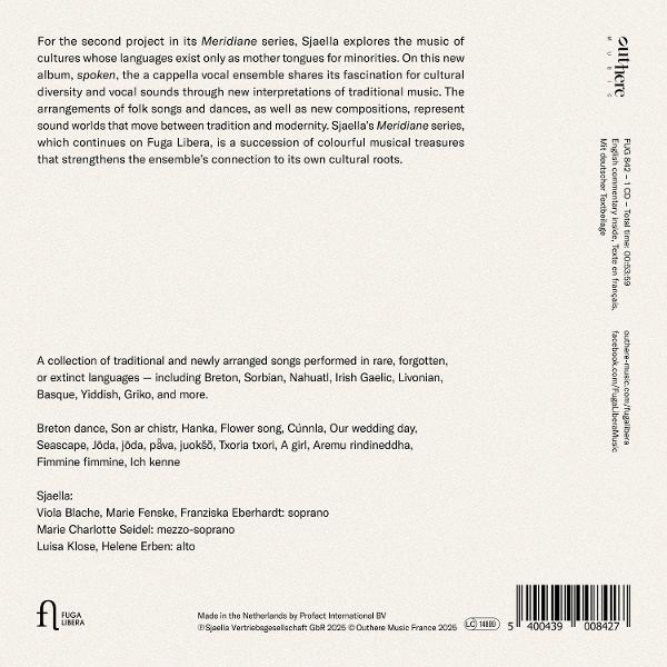 CD-Cover mit Text über Sjaellas Meridiane-Reihe, Volkslieder und Gesangsensemble. Enthält Trackliste, Credits und Barcode.