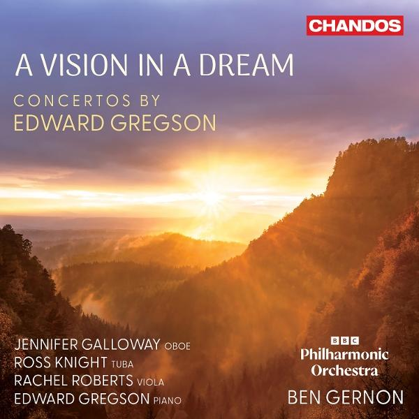 Albumcover mit Text 'A Vision in a Dream' und einer Landschaft mit Sonnenuntergang. Orchester und Interpreten sind aufgeführt.