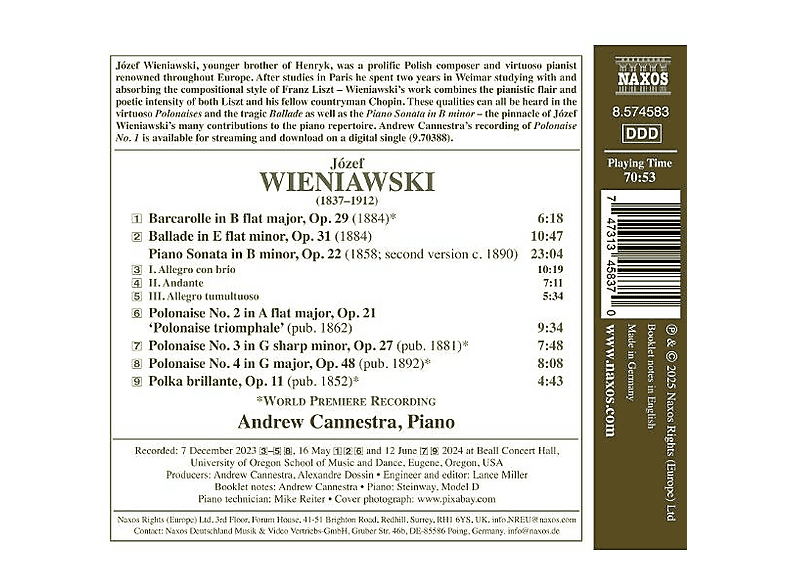 Thumbnail - Andrew Cannestra - Wieniawski: Klavierwerke (CD)