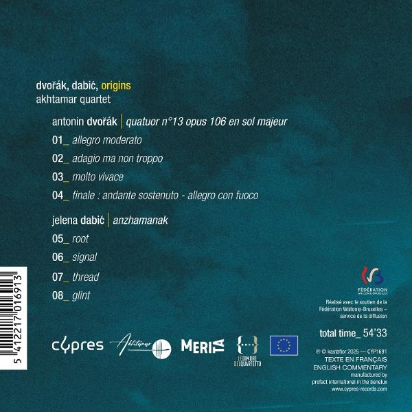CD-Cover mit Text über ein Quartett von Dvorak, mit Titeln und einem Logo.