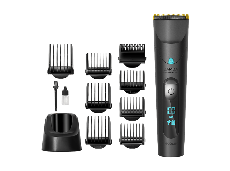 Cortapelos - Cecotec Precisioncare Wet&Dry, Autonomía 120 min, 8 peines, IPX6, Pantalla LED, Indicador de carga, Bolsa viaje incluida, Negro