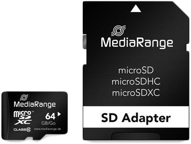 MEDIARANGE MicroSDXC memóriakártya, 64GB, SD adapter, Class10 (MR955)
