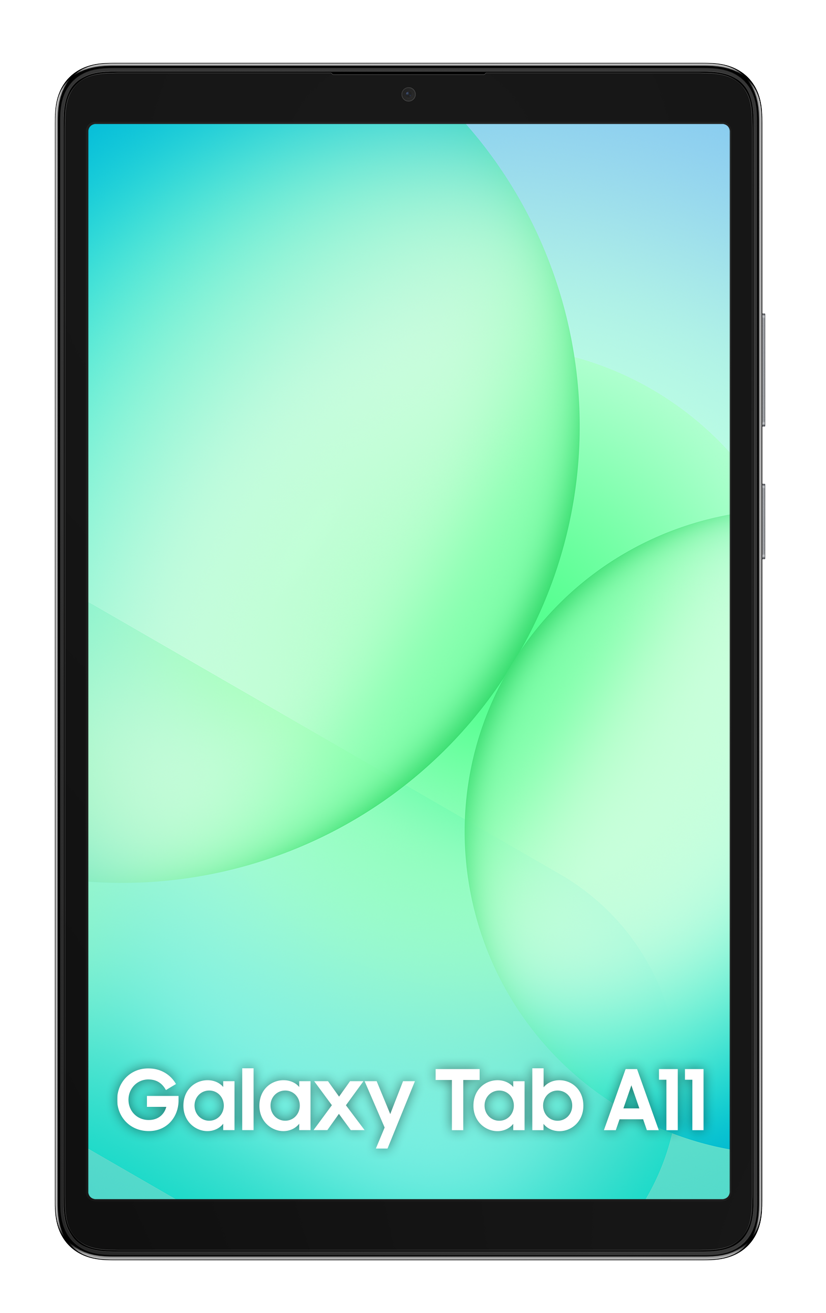 Tablet Samsung Galaxy Tab A11 z turkusowym tłem.