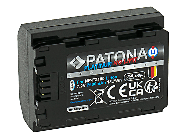 PATONA Platinum NP-FZ100 (Sony) USB-C Li-Ion Akku, 7.2 V, 2600 mAh