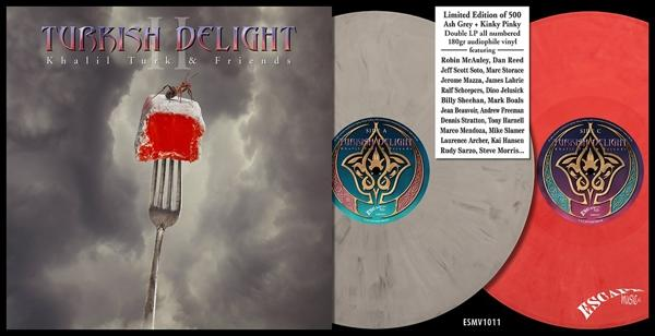 Album borító: villa török ​​édességgel, bakelit lemezekkel és szöveggel: Turkish Delight Khalil Turk & Friends.