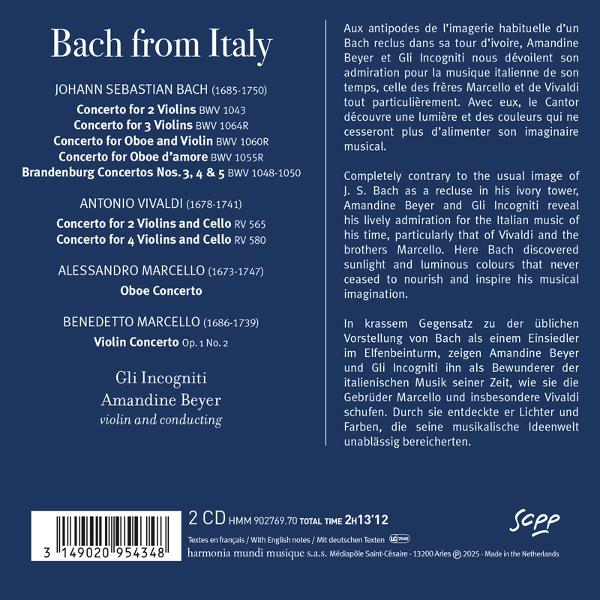 CD-Cover mit 'Bach aus Italien', Musikstücke von Bach und anderen, mit Amandine Beyer.