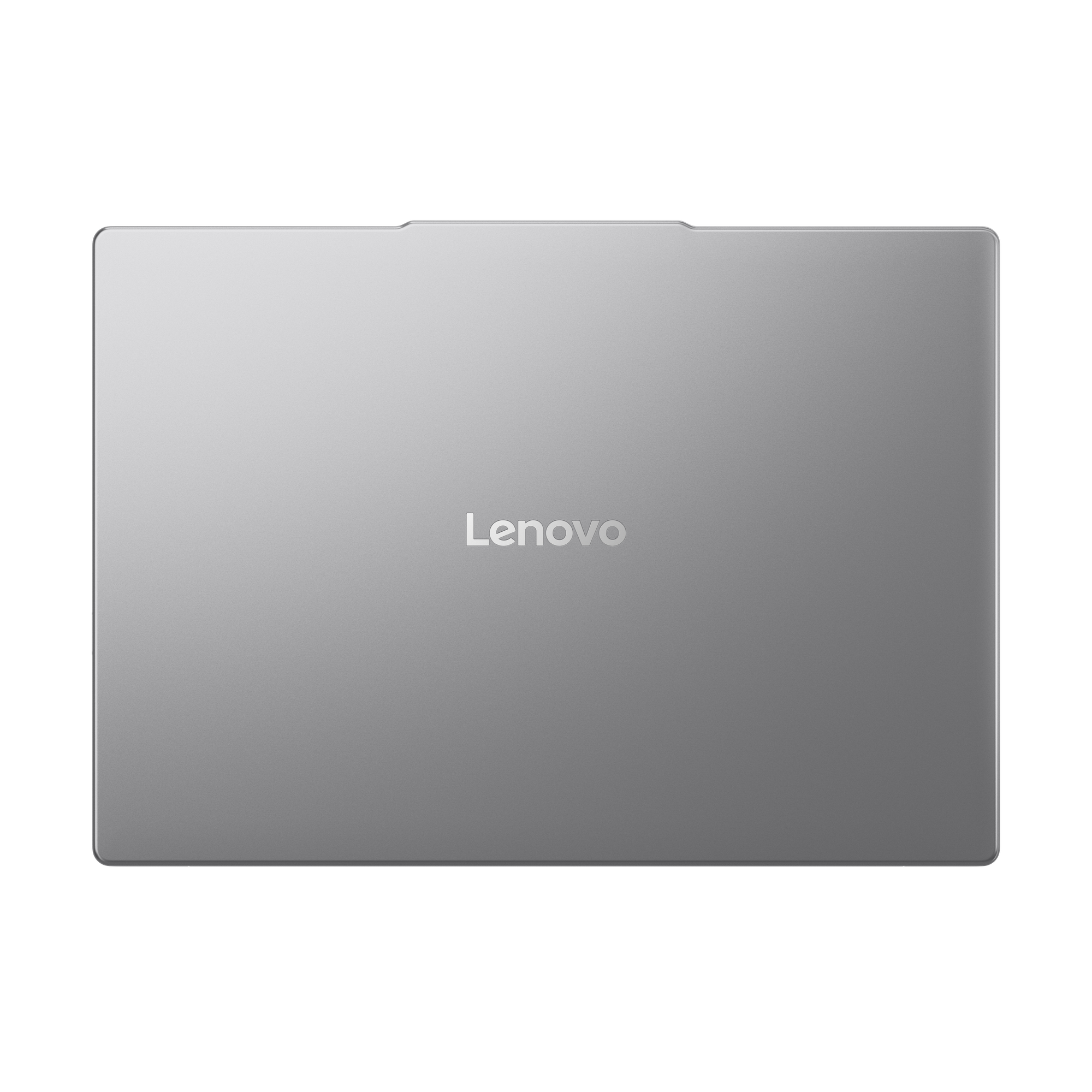 Ein geschlossener grauer Lenovo-Laptop. Das Lenovo-Logo ist zentriert. Der Laptop hat eine gebürstete Metallstruktur.